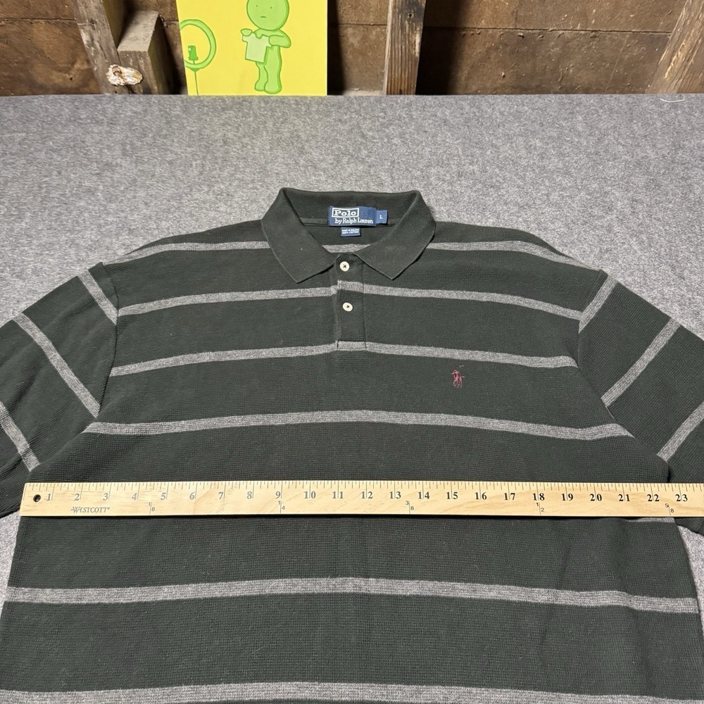 VTG 90s Polo Ralph Lauren Mens Waffle Knit Polo Shirt Gray Size L Preppy Rugby - Picture 5 of 6